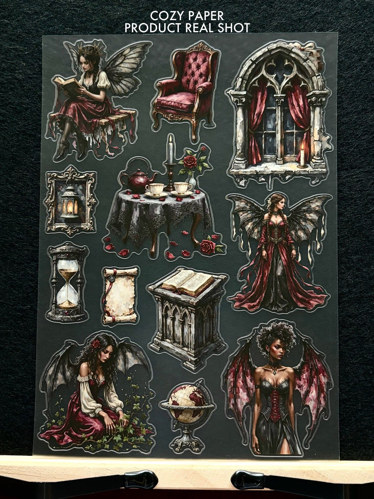 Dark Gothic Fae Court | 5.8" x 8.3" Aesthetic Matte PET Sticker Sheet for Journaling, Scrapbooking & ATC Cards