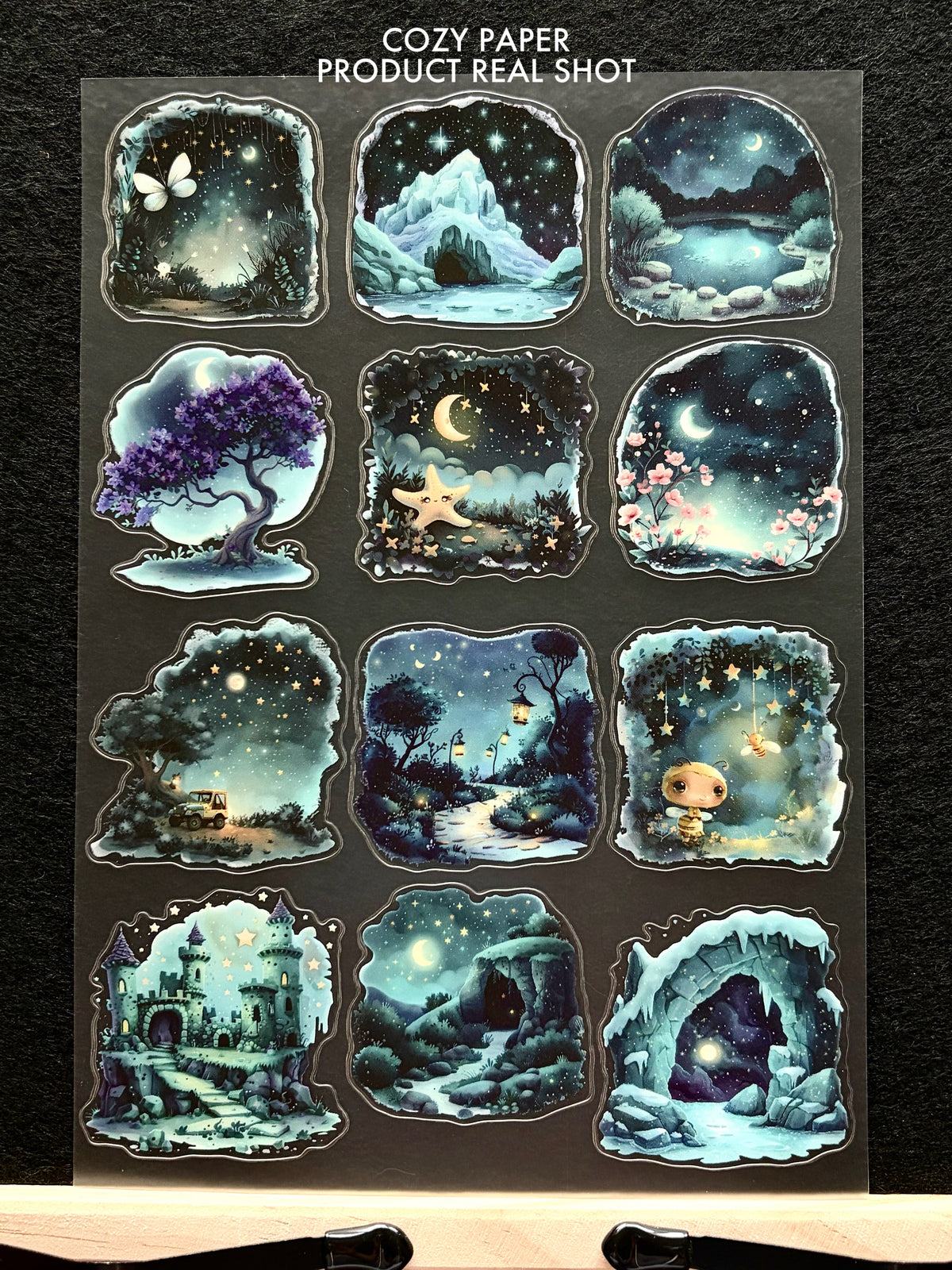 Starry Night Fantasy Scapes | 5.8" x 8.3" Aesthetic Matte PET Sticker Sheet for Journaling, Scrapbooking & ATC Cards