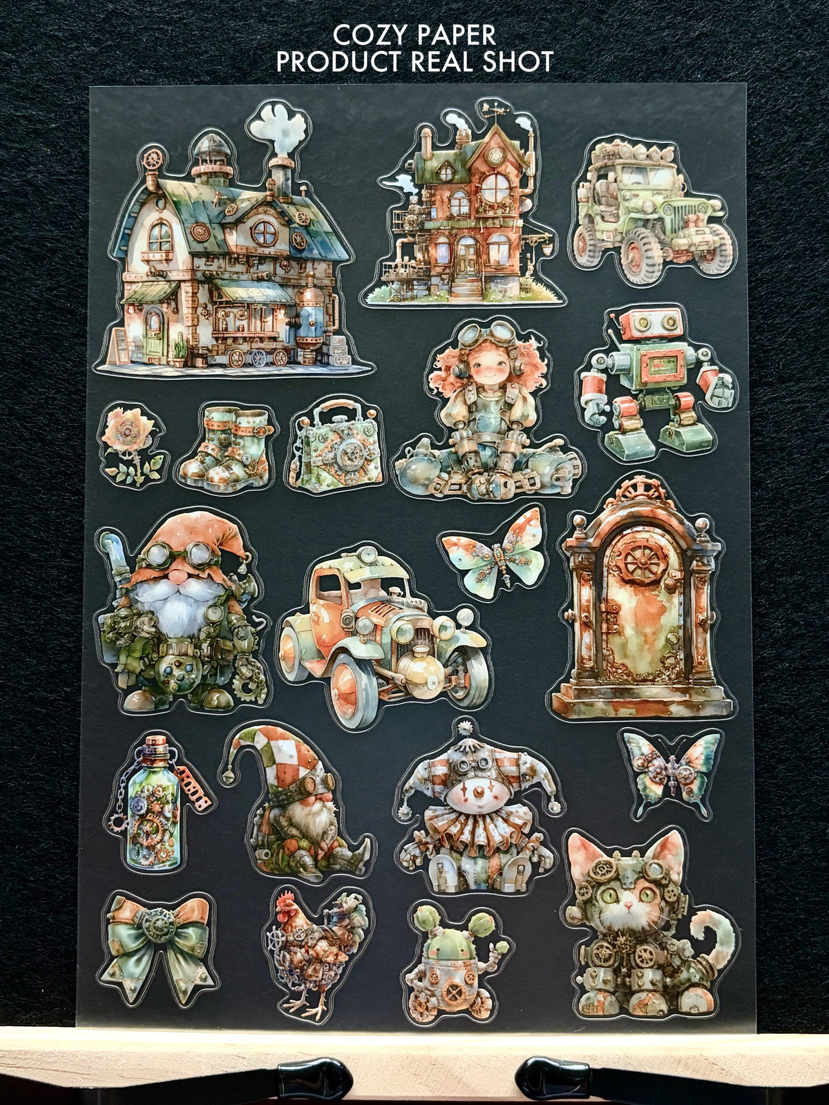 Whimsical Steampunk World | 5.8" x 8.3" Aesthetic Matte PET Sticker Sheet for Journaling, Scrapbooking & ATC Cards