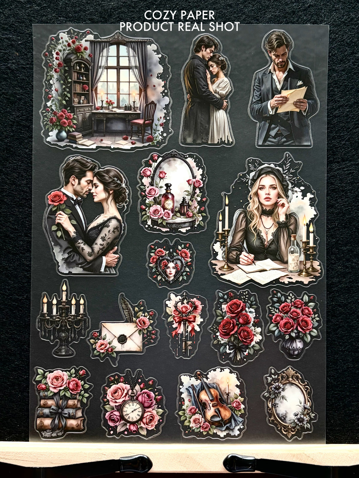 Dark Victorian Romance | 5.8" x 8.3" Aesthetic Matte PET Sticker Sheet for Journaling, Scrapbooking & ATC Cards