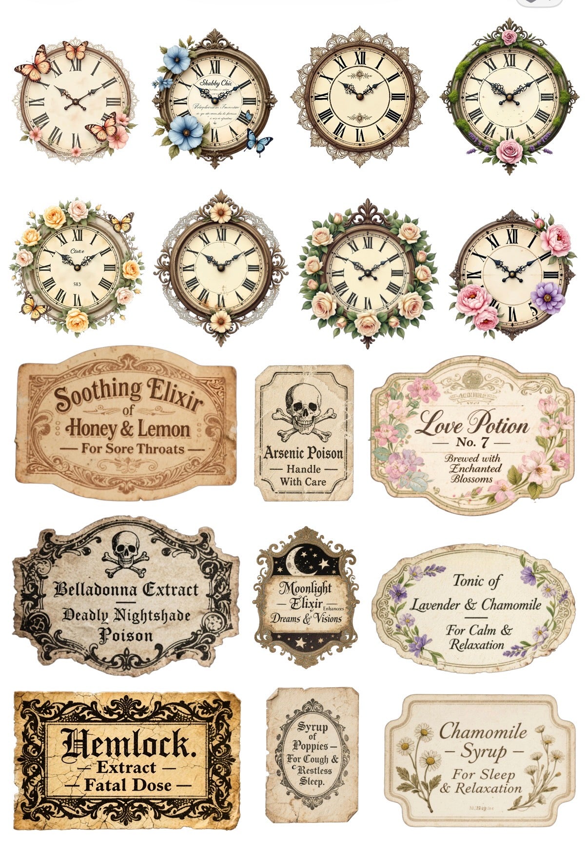 Set of 10 Pretty Precut PET Stickers for Journaling, Phone Case Decor & ATC Cards