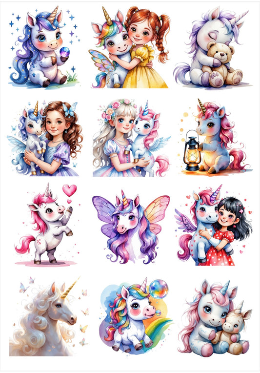 Girls, unicorns, little garden