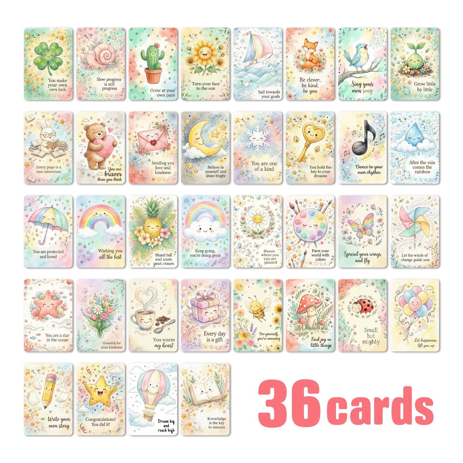 [36 pcs] Cute Watercolor Illustration Text ATC cards