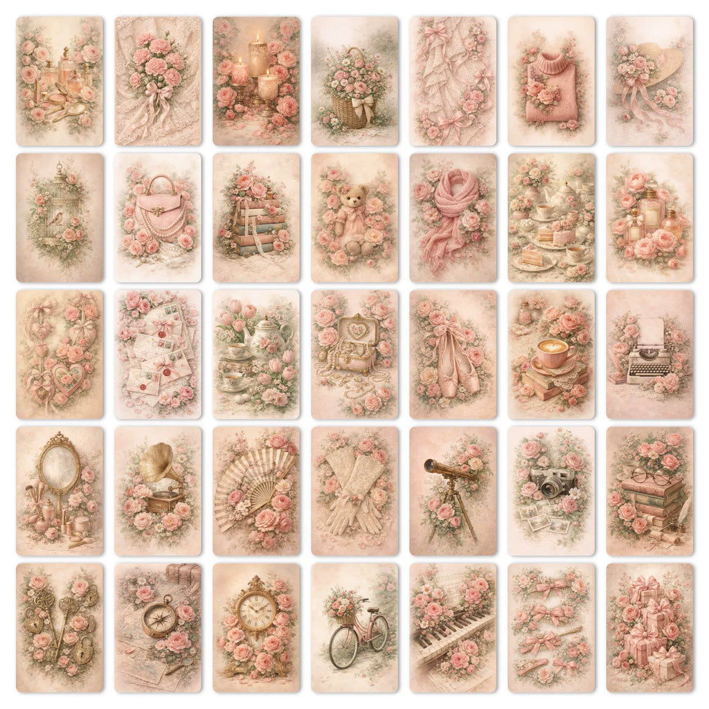 [36 pcs] Vintage Pink Elements ATC cards