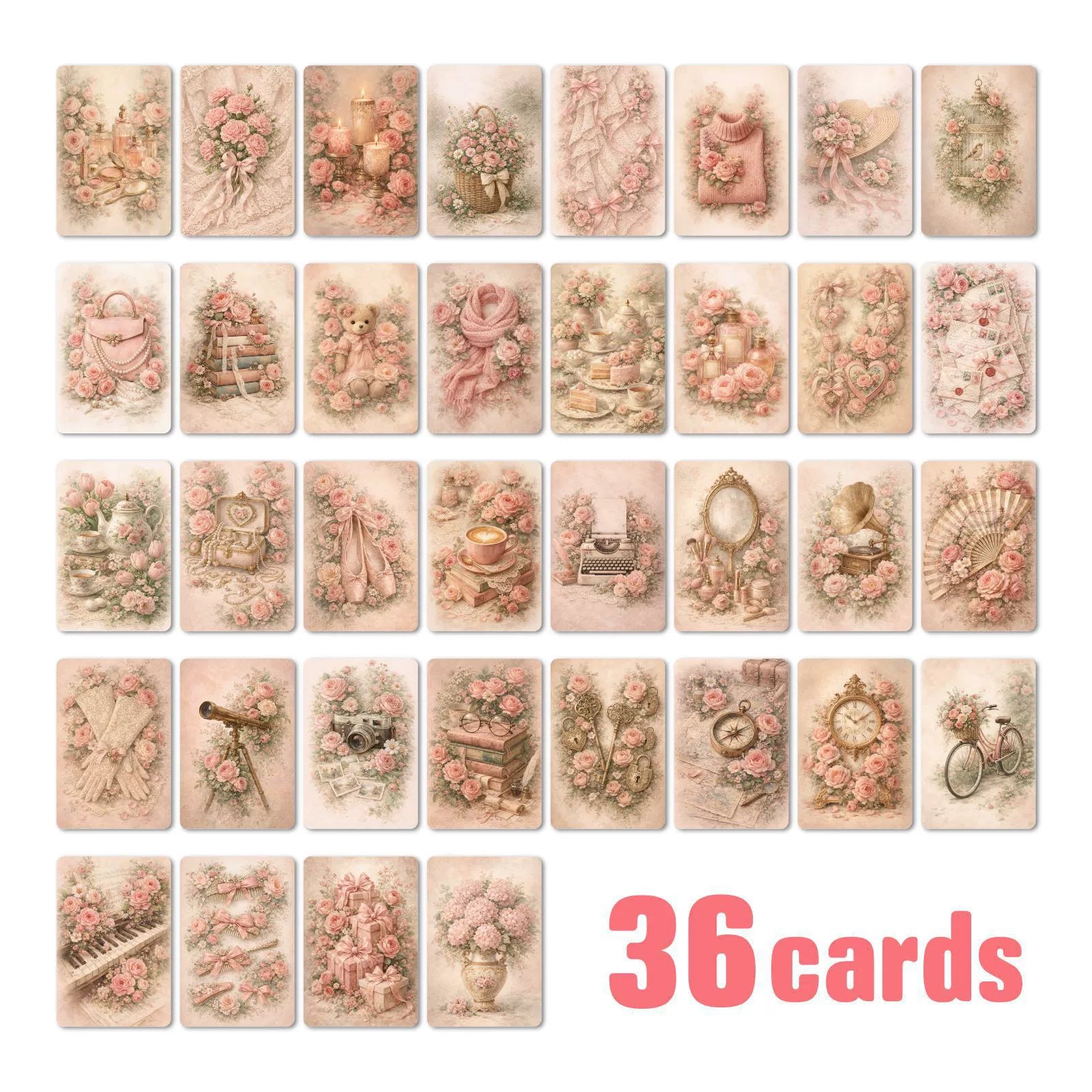 [36 pcs] Vintage Pink Elements ATC cards