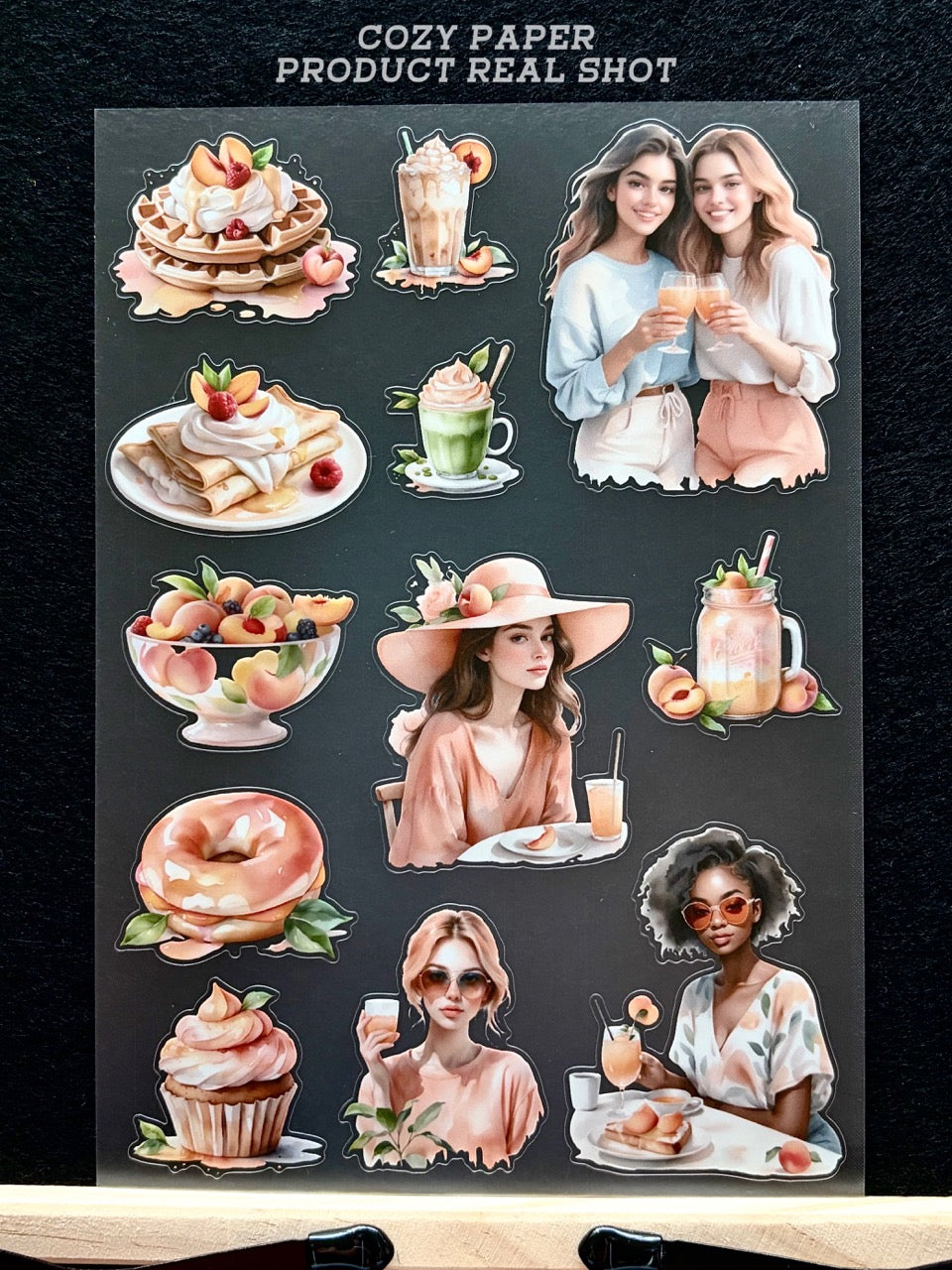 Peachy Summer Brunch Girls | 5.8" x 8.3" Aesthetic Matte PET Sticker Sheet for Journaling, Scrapbooking & ATC Cards