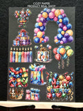 Birthday Bash Party | 5.8" x 8.3" Aesthetic Matte PET Sticker Sheet for Journaling, Scrapbooking & ATC Cards