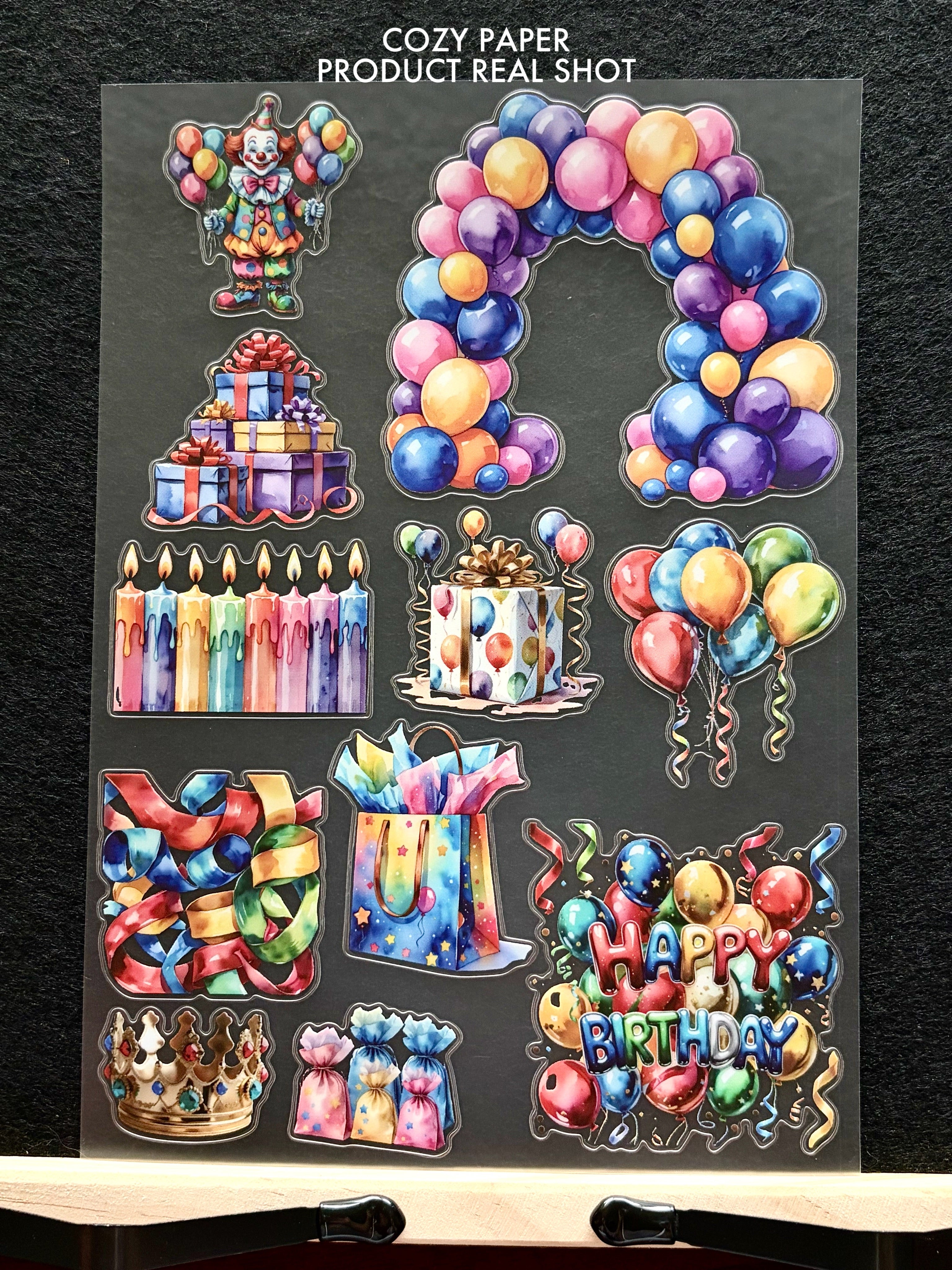 Birthday Bash Party | 5.8" x 8.3" Aesthetic Matte PET Sticker Sheet for Journaling, Scrapbooking & ATC Cards