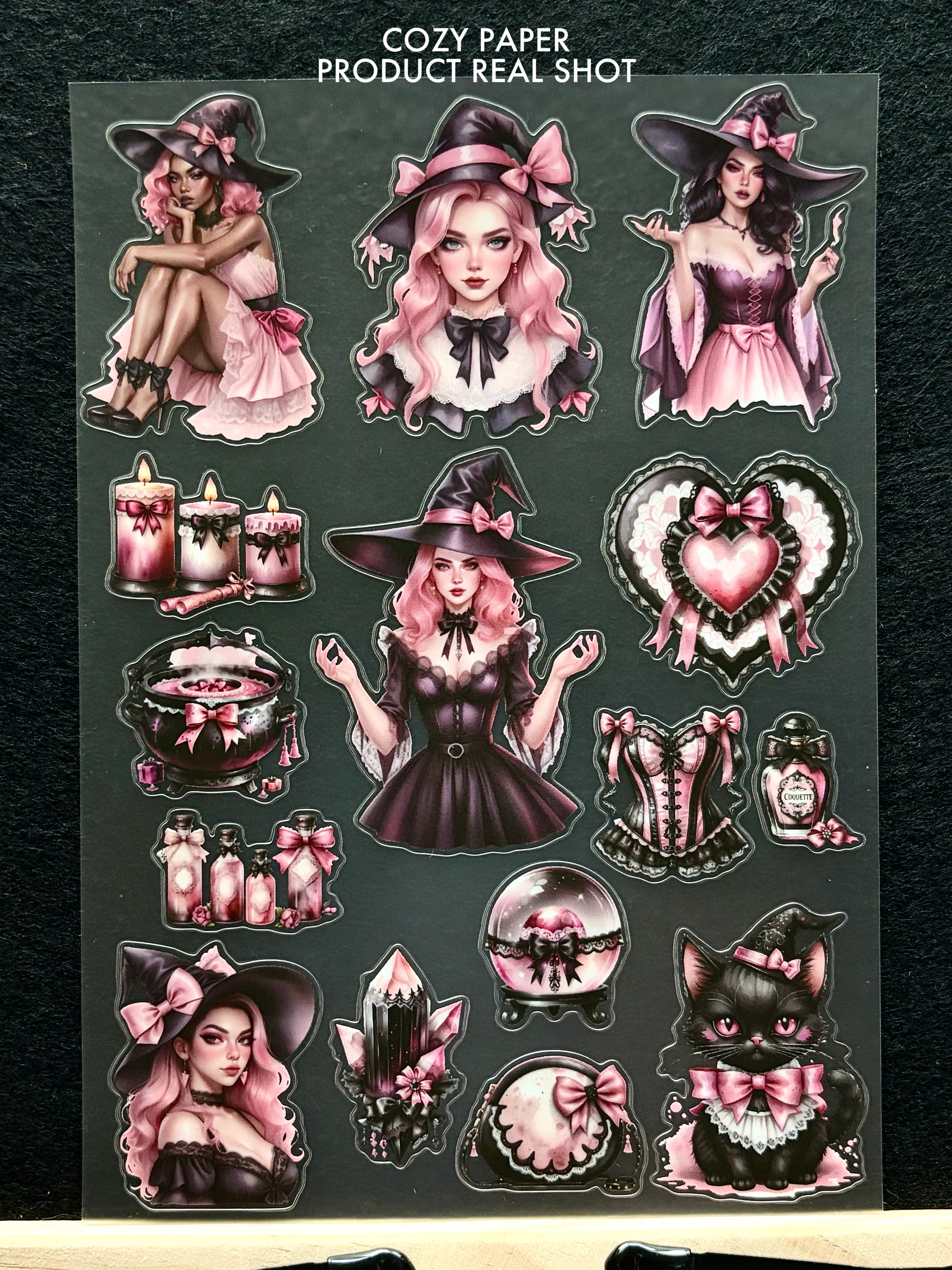 Pink Gothic Witchcraft | 5.8" x 8.3" Aesthetic Matte PET Sticker Sheet for Journaling, Scrapbooking & ATC Cards