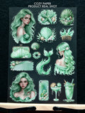 Mint Ocean Mermaids | 5.8" x 8.3" Aesthetic Matte PET Sticker Sheet for Journaling, Scrapbooking & ATC Cards