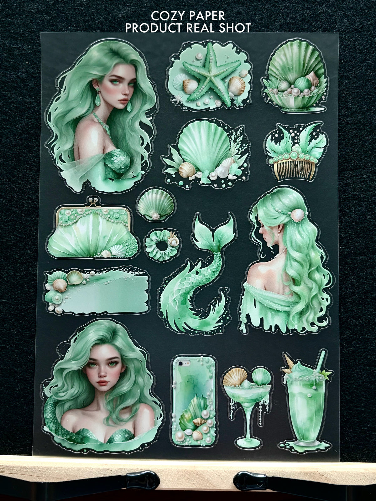 Mint Ocean Mermaids | 5.8" x 8.3" Aesthetic Matte PET Sticker Sheet for Journaling, Scrapbooking & ATC Cards