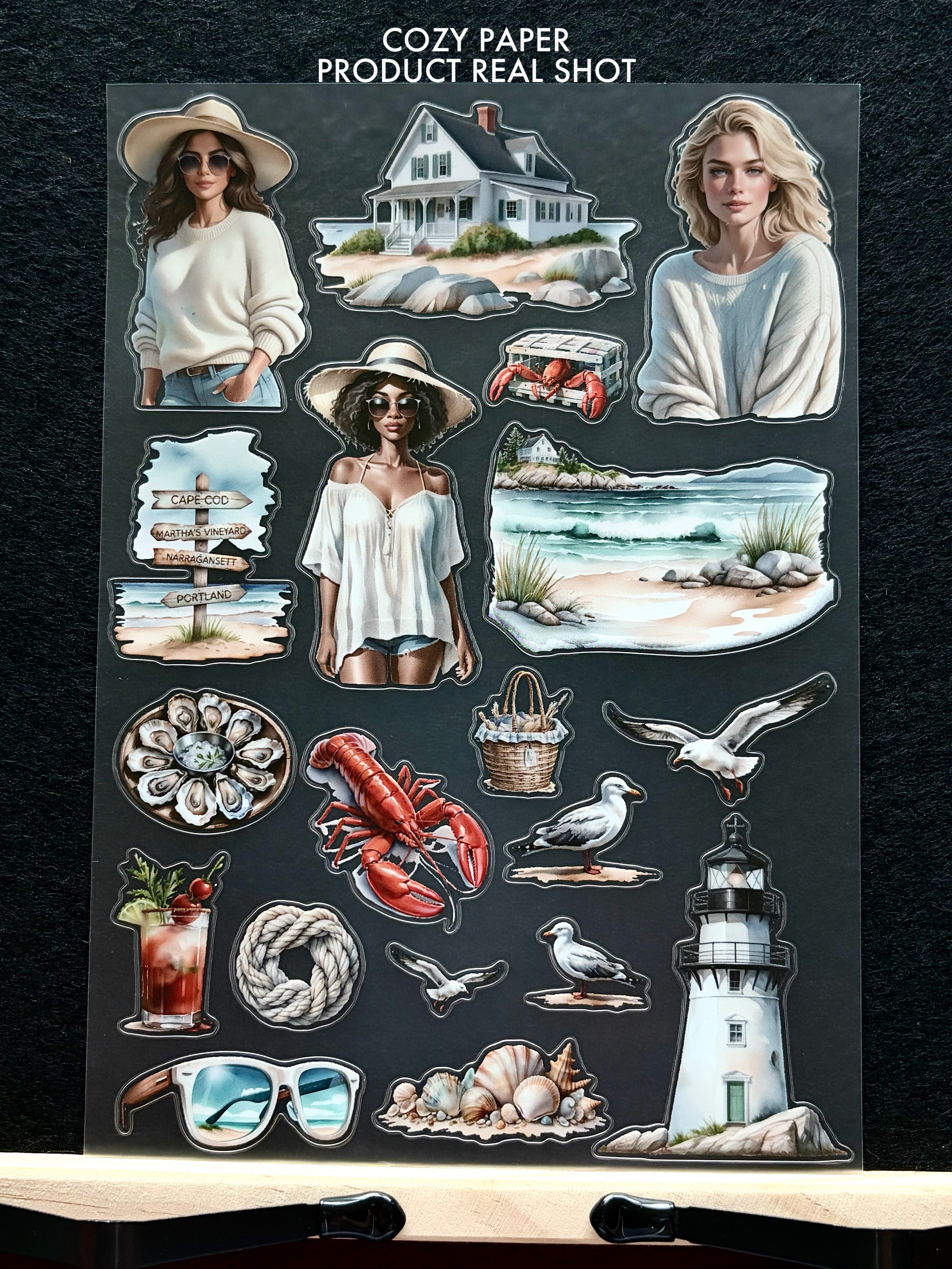New England Coastal Escape | 5.8" x 8.3" Aesthetic Matte PET Sticker Sheet for Journaling, Scrapbooking & ATC Cards