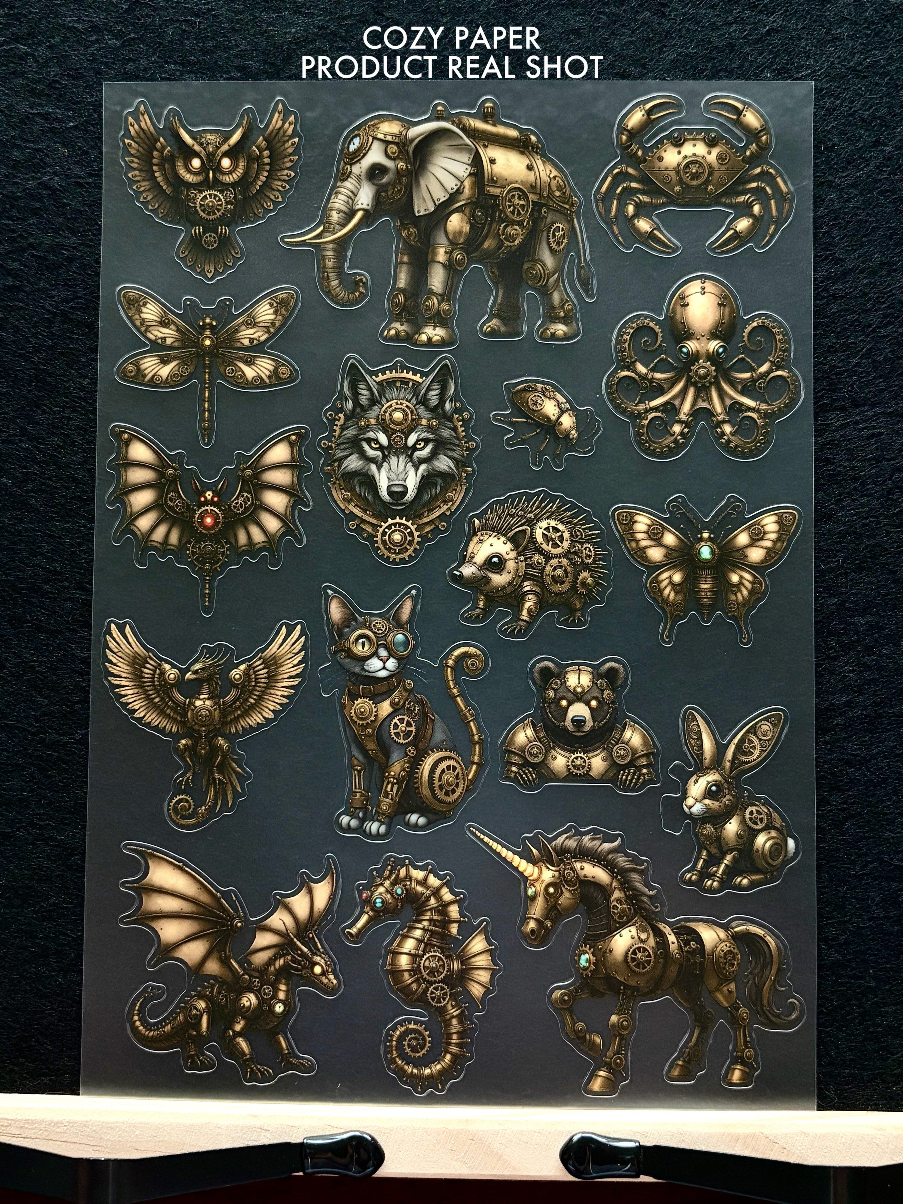 Steampunk Mechanical Creatures | 5.8" x 8.3" Aesthetic Matte PET Sticker Sheet for Journaling, Scrapbooking & ATC Cards
