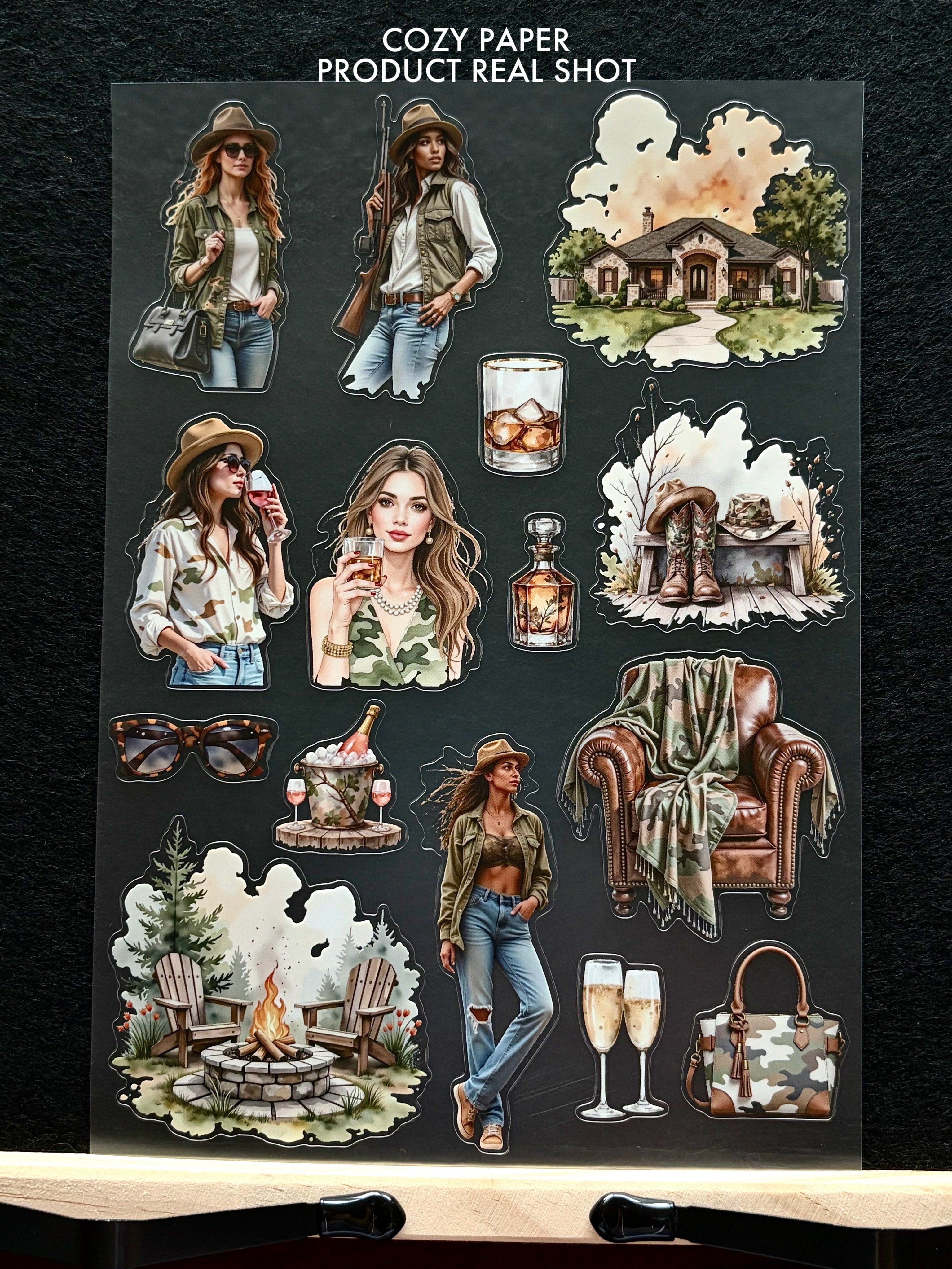 Rustic Country Hunt Vibes | 5.8" x 8.3" Aesthetic Matte PET Sticker Sheet for Journaling, Scrapbooking & ATC Cards