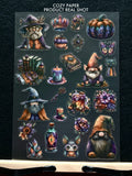 Gnome Wizard Magic Realm | 5.8" x 8.3" Aesthetic Matte PET Sticker Sheet for Journaling, Scrapbooking & ATC Cards