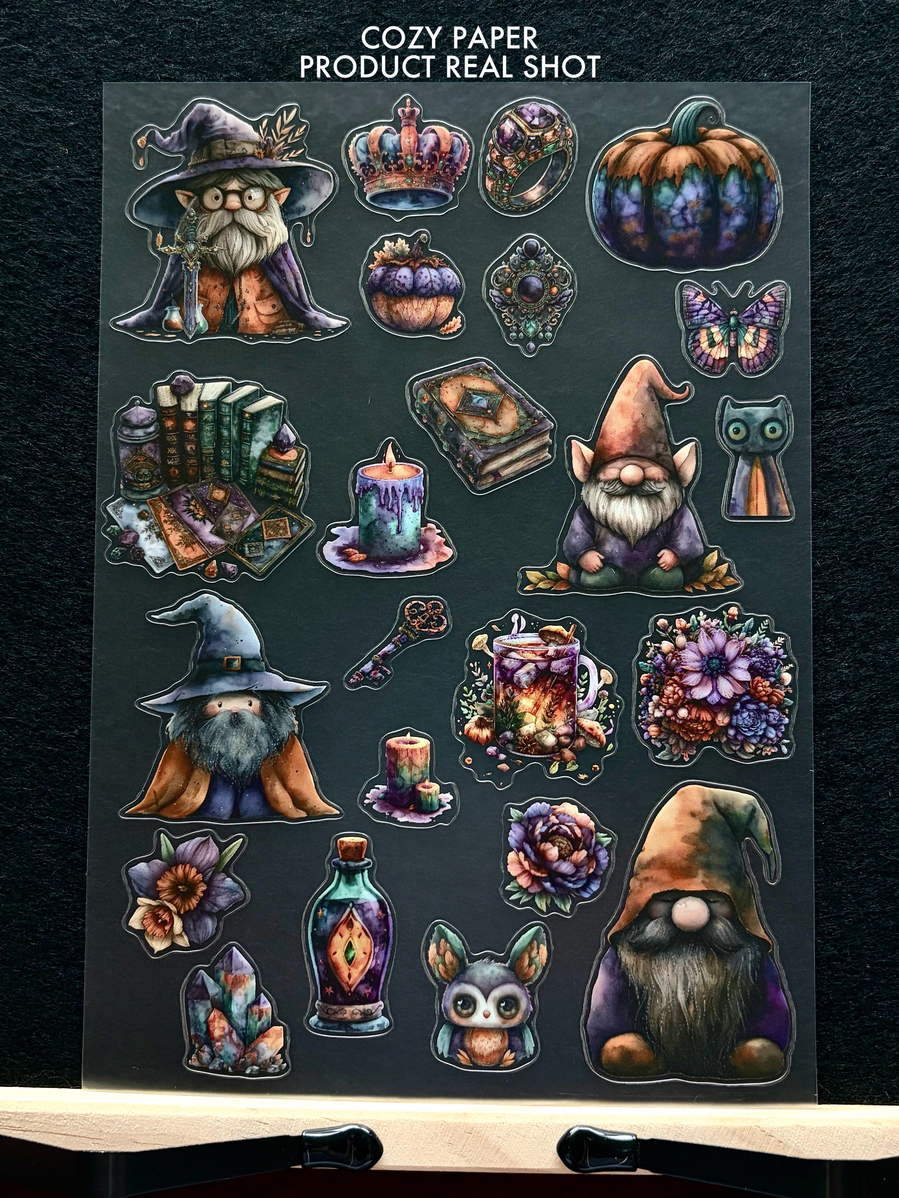 Gnome Wizard Magic Realm | 5.8" x 8.3" Aesthetic Matte PET Sticker Sheet for Journaling, Scrapbooking & ATC Cards