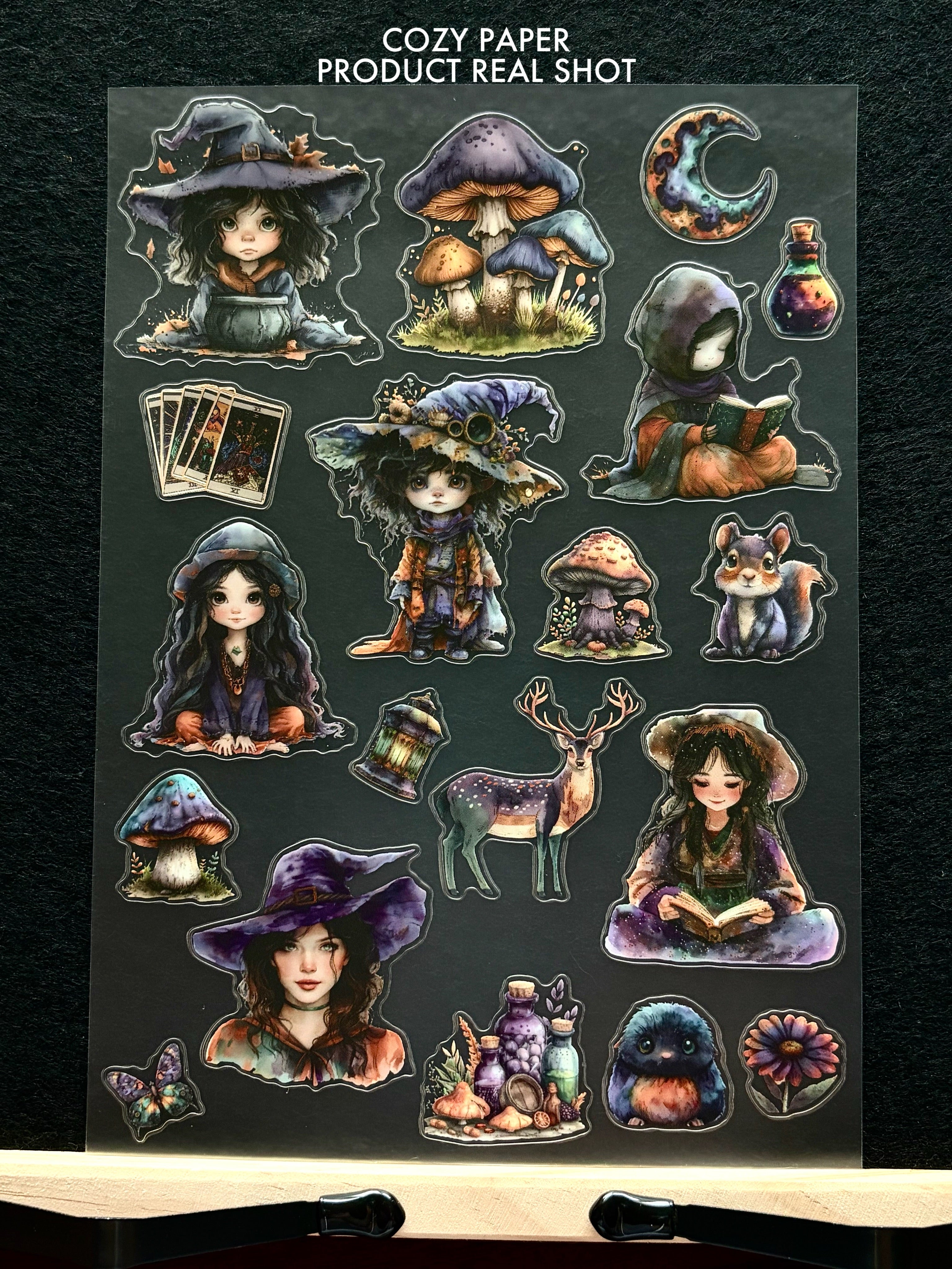 Whimsical Forest Witches | 5.8" x 8.3" Aesthetic Matte PET Sticker Sheet for Journaling, Scrapbooking & ATC Cards