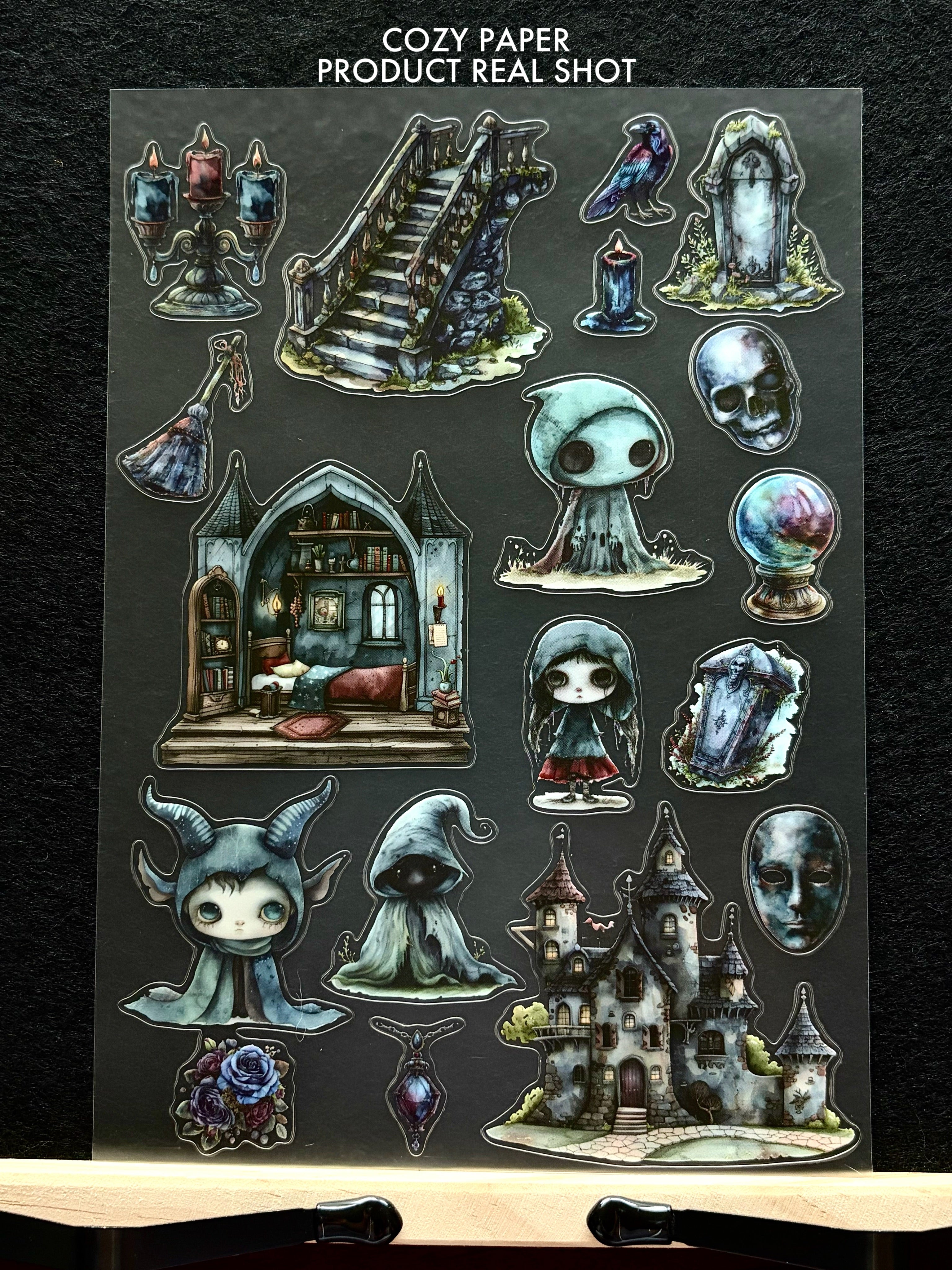 Gothic Haunted Chambers  | 5.8" x 8.3" Aesthetic Matte PET Sticker Sheet for Journaling, Scrapbooking & ATC Cards