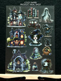 Spooky Witch‑Hollow Town | 5.8" x 8.3" Aesthetic Matte PET Sticker Sheet for Journaling, Scrapbooking & ATC Cards