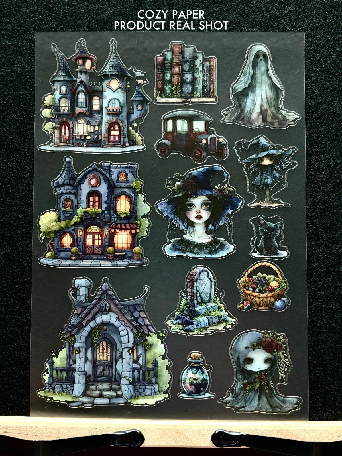 Spooky Witch‑Hollow Town | 5.8" x 8.3" Aesthetic Matte PET Sticker Sheet for Journaling, Scrapbooking & ATC Cards