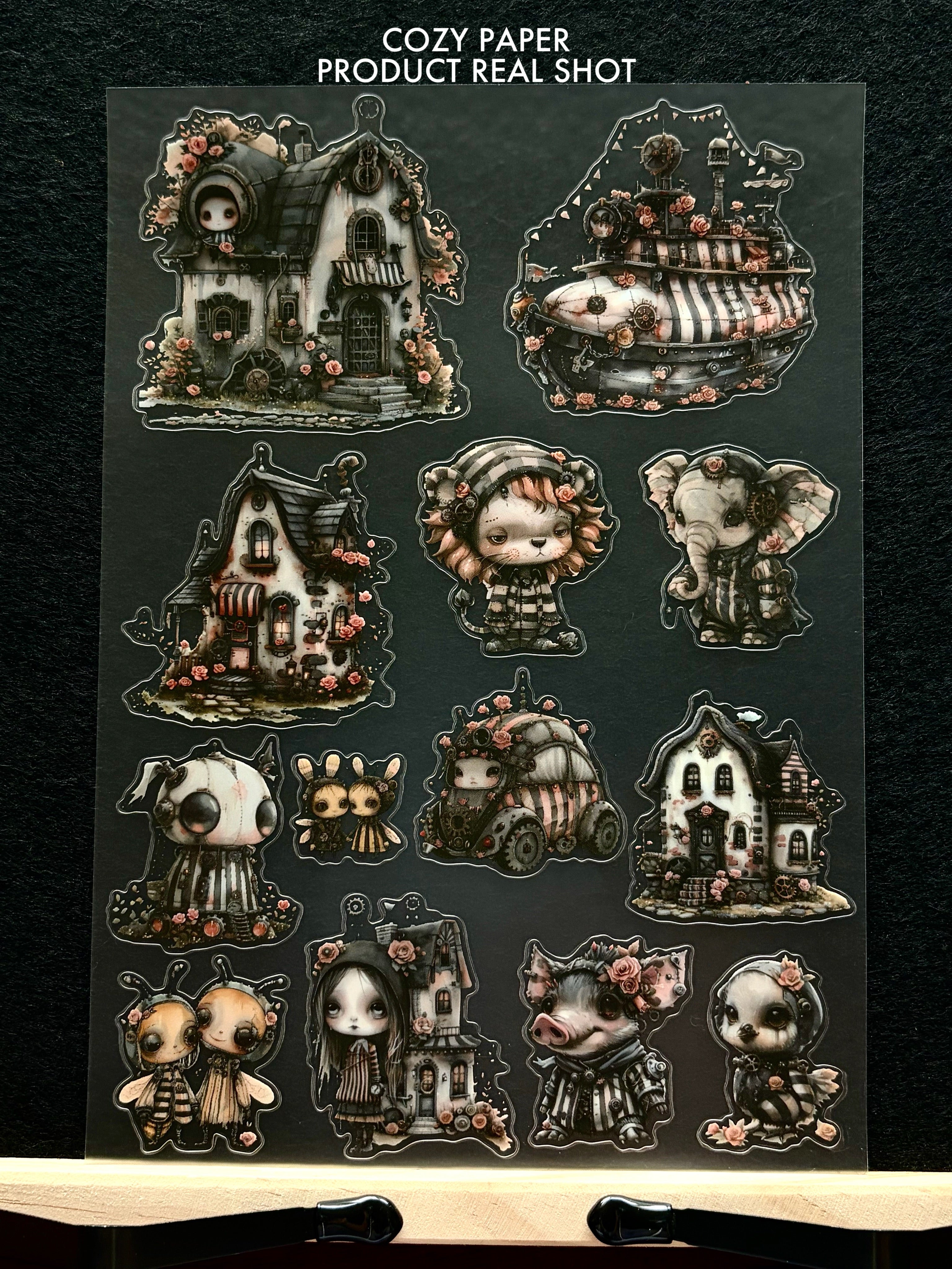 Pastel Goth Steamfolk | 5.8" x 8.3" Aesthetic Matte PET Sticker Sheet for Journaling, Scrapbooking & ATC Cards
