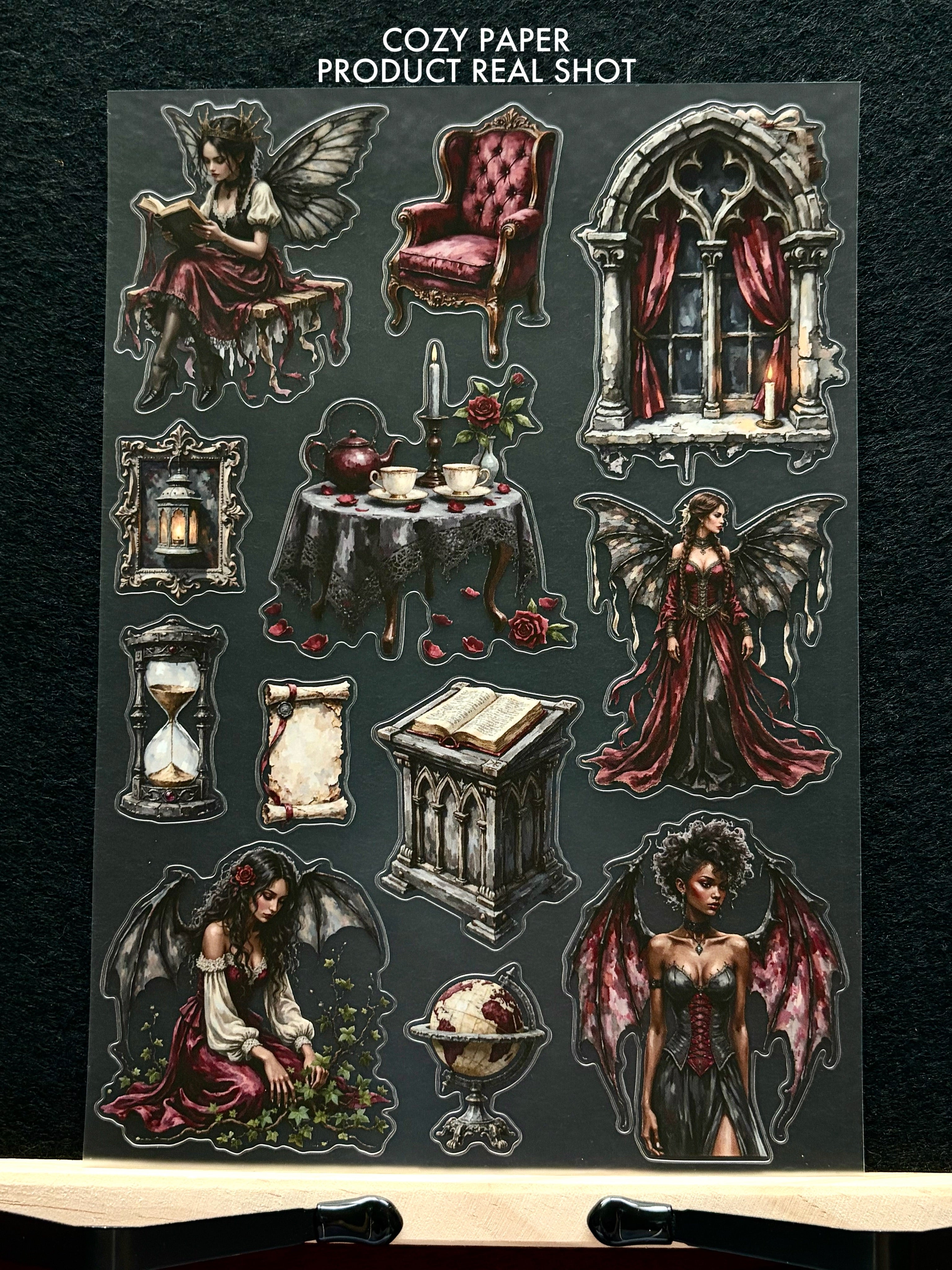 Dark Gothic Fae Court | 5.8" x 8.3" Aesthetic Matte PET Sticker Sheet for Journaling, Scrapbooking & ATC Cards