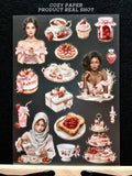 Strawberry Tea Party Dreams | 5.8" x 8.3" Aesthetic Matte PET Sticker Sheet for Journaling, Scrapbooking & ATC Cards