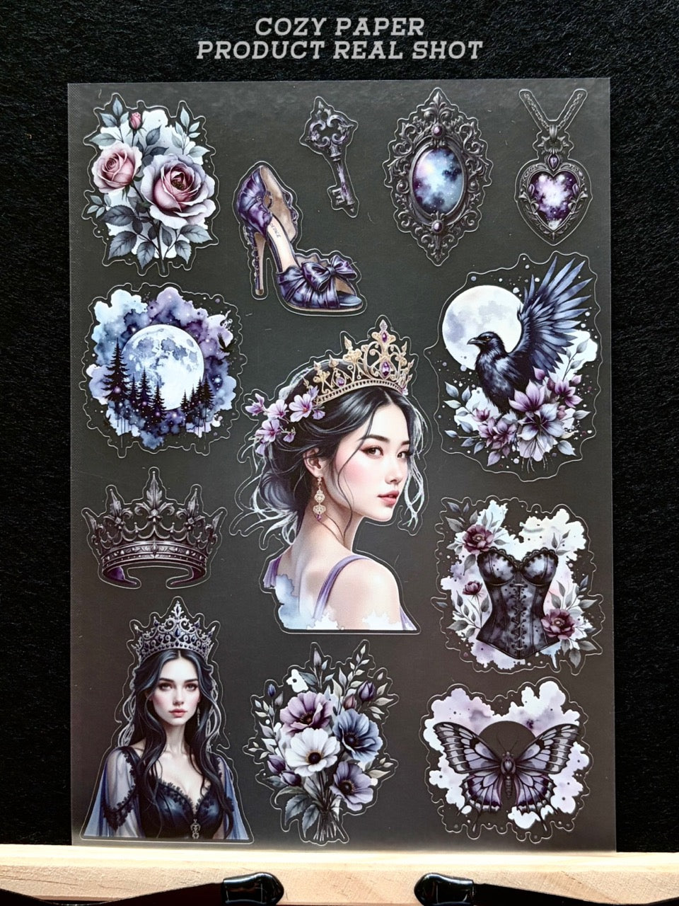 Lunar Purple Royal Goth | 5.8" x 8.3" Aesthetic Matte PET Sticker Sheet for Journaling, Scrapbooking & ATC Cards