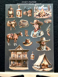 Wild West Cowboy Vibes | 5.8" x 8.3" Aesthetic Matte PET Sticker Sheet for Journaling, Scrapbooking & ATC Cards