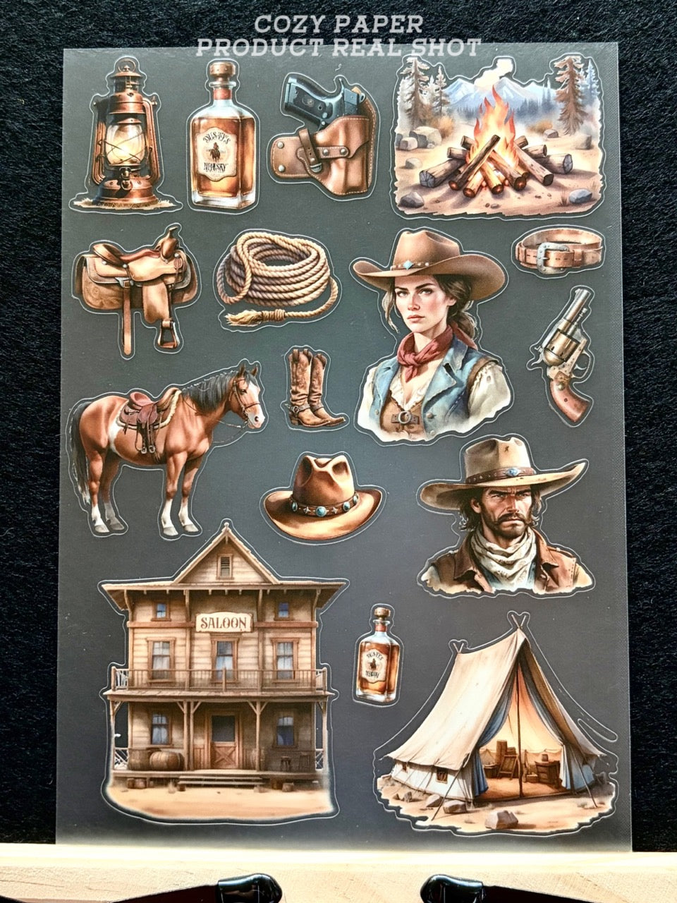 Wild West Cowboy Vibes | 5.8" x 8.3" Aesthetic Matte PET Sticker Sheet for Journaling, Scrapbooking & ATC Cards