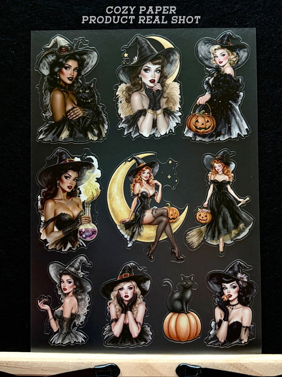 Retro Halloween Witches | 5.8" x 8.3" Aesthetic Matte PET Sticker Sheet for Journaling, Scrapbooking & ATC Cards