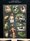Tropical Jungle Getaway | 5.8" x 8.3" Aesthetic Matte PET Sticker Sheet for Journaling, Scrapbooking & ATC Cards