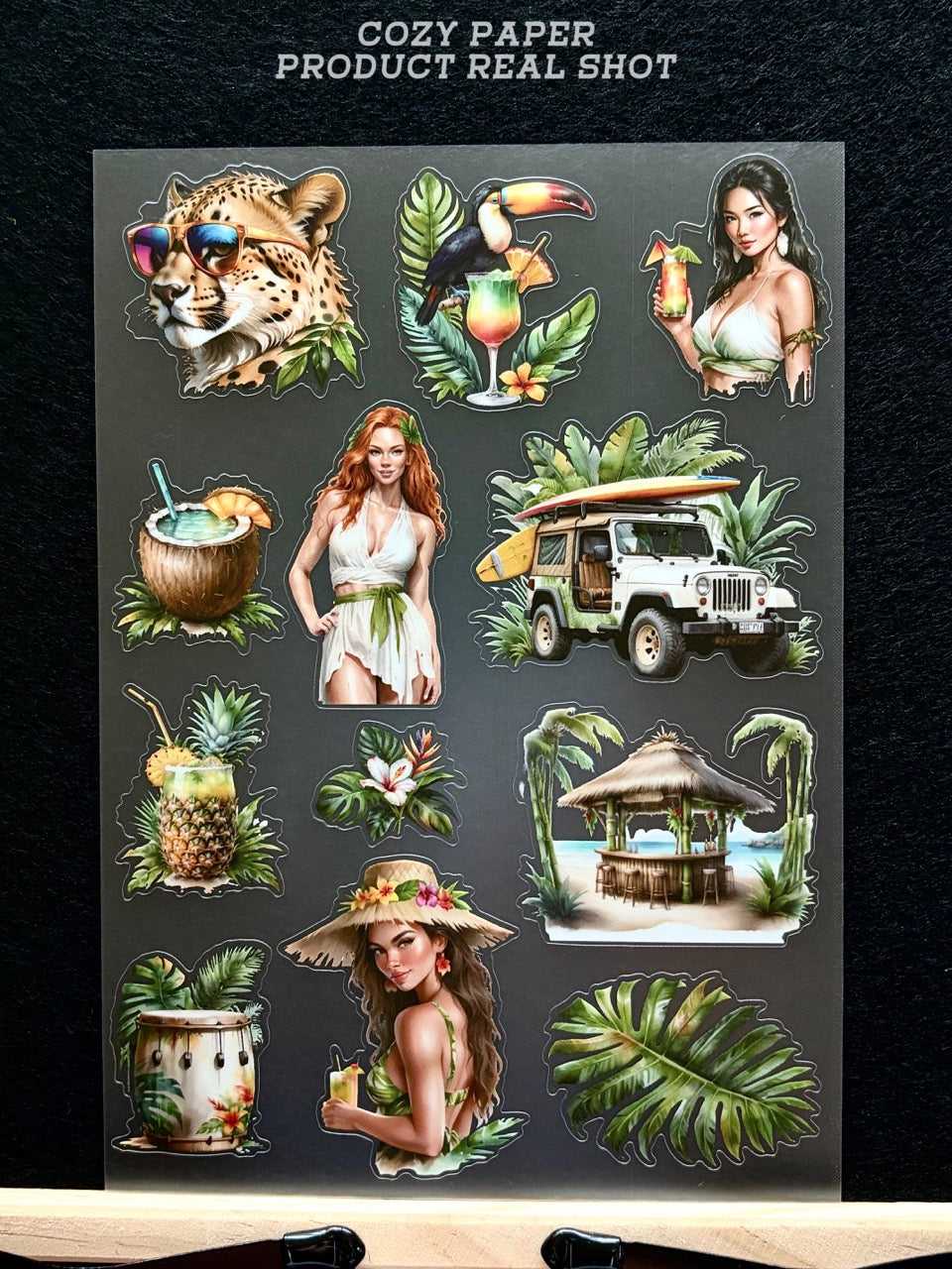 Tropical Jungle Getaway | 5.8" x 8.3" Aesthetic Matte PET Sticker Sheet for Journaling, Scrapbooking & ATC Cards