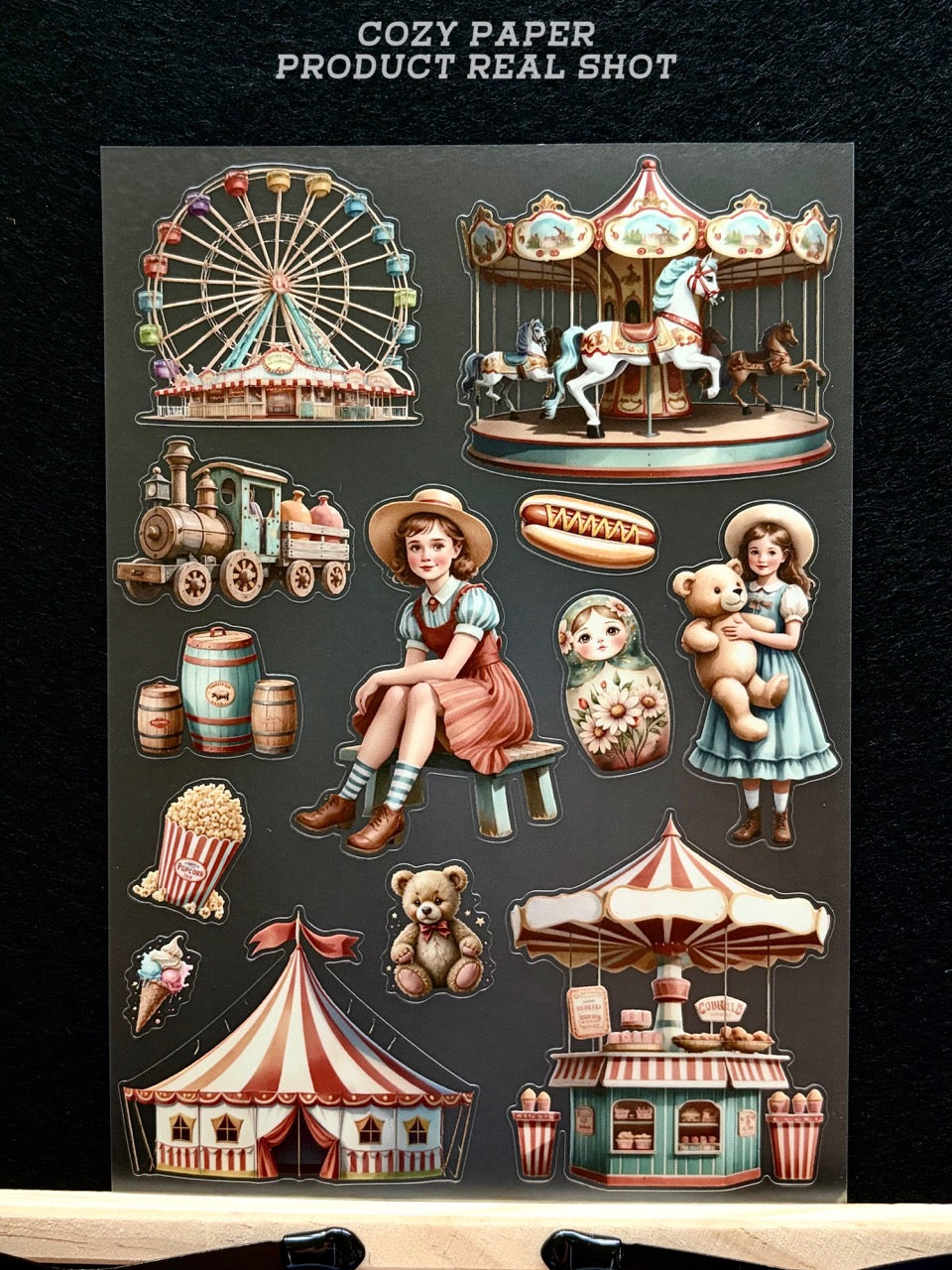 Vintage Carnival Fairground | 5.8" x 8.3" Aesthetic Matte PET Sticker Sheet for Journaling, Scrapbooking & ATC Cards
