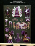 Lavender Masquerade Gala | 5.8" x 8.3" Aesthetic Matte PET Sticker Sheet for Journaling, Scrapbooking & ATC Cards