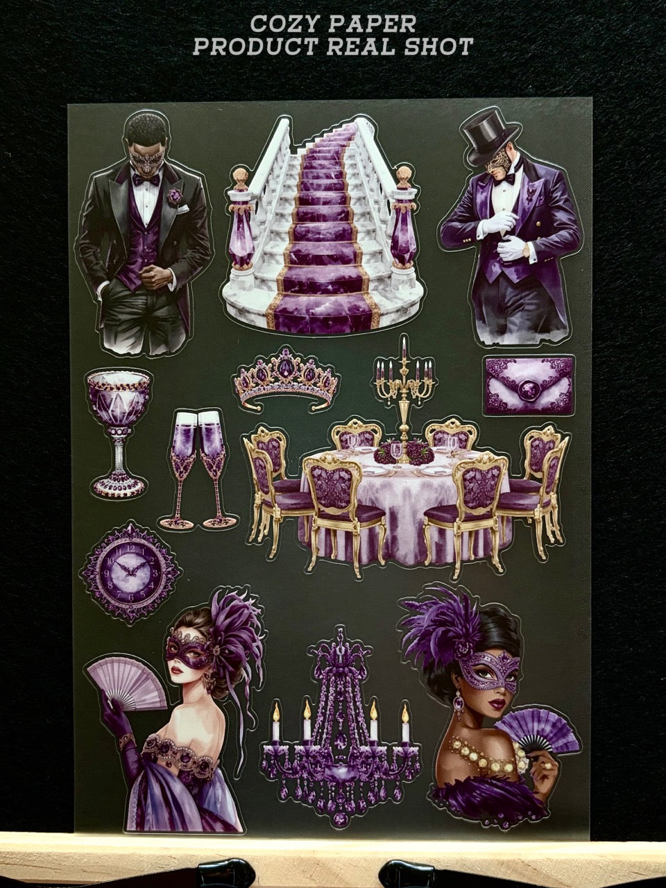 Lavender Masquerade Gala | 5.8" x 8.3" Aesthetic Matte PET Sticker Sheet for Journaling, Scrapbooking & ATC Cards