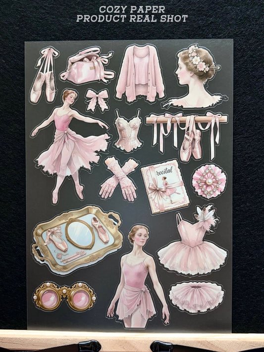 Vintage Ballet Coquette | 5.8" x 8.3" Aesthetic Matte PET Sticker Sheet for Journaling, Scrapbooking & ATC Cards