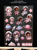 Pink Gingham Space Babes | 5.8" x 8.3" Aesthetic Matte PET Sticker Sheet for Journaling, Scrapbooking & ATC Cards