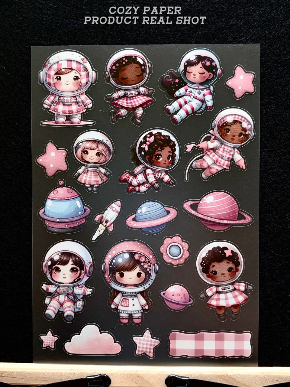 Pink Gingham Space Babes | 5.8" x 8.3" Aesthetic Matte PET Sticker Sheet for Journaling, Scrapbooking & ATC Cards
