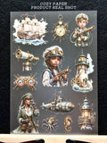 Steampunk Nautical Adventurers | 5.8" x 8.3" Aesthetic Matte PET Sticker Sheet for Journaling, Scrapbooking & ATC Cards