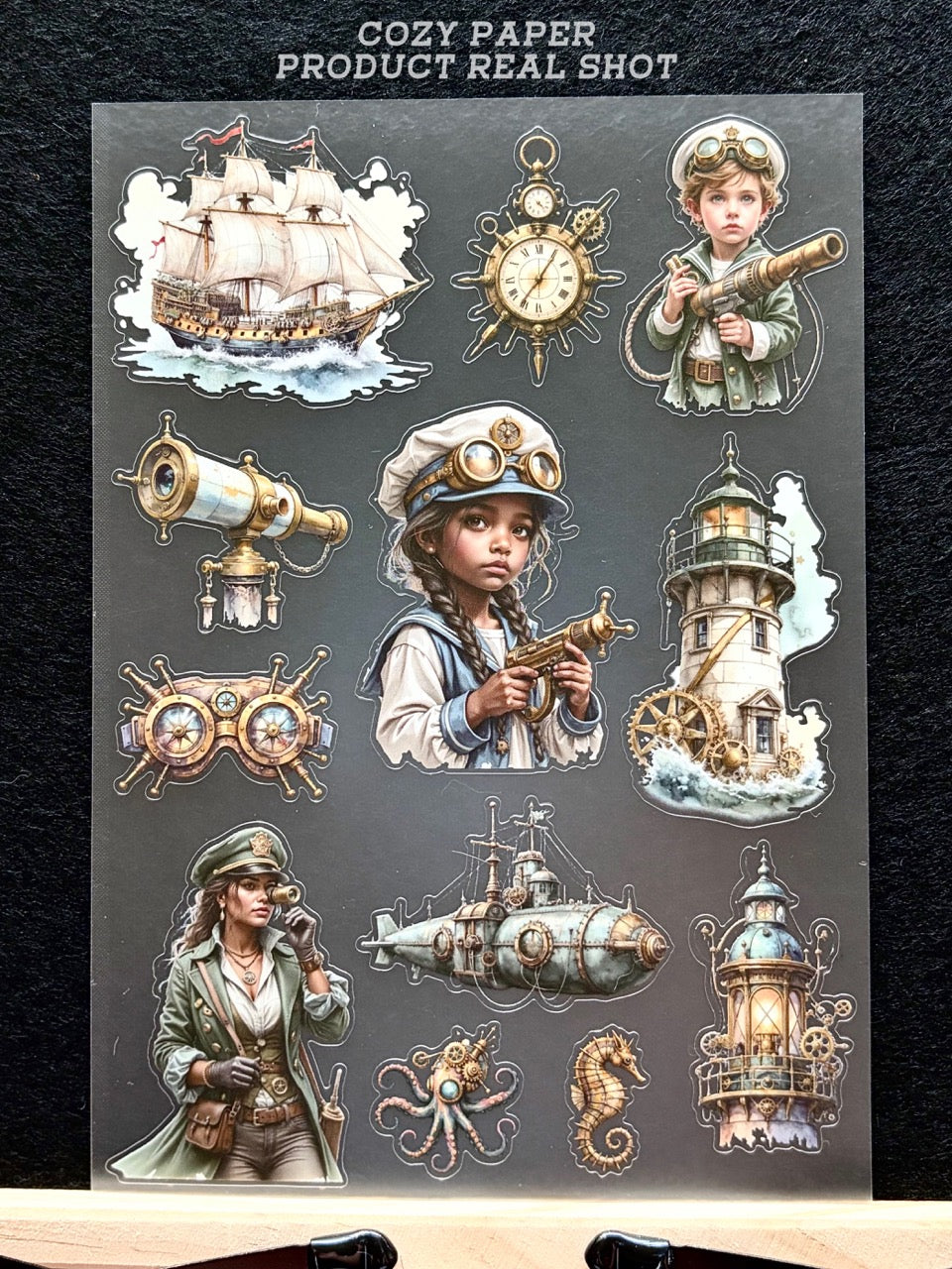 Steampunk Nautical Adventurers | 5.8" x 8.3" Aesthetic Matte PET Sticker Sheet for Journaling, Scrapbooking & ATC Cards