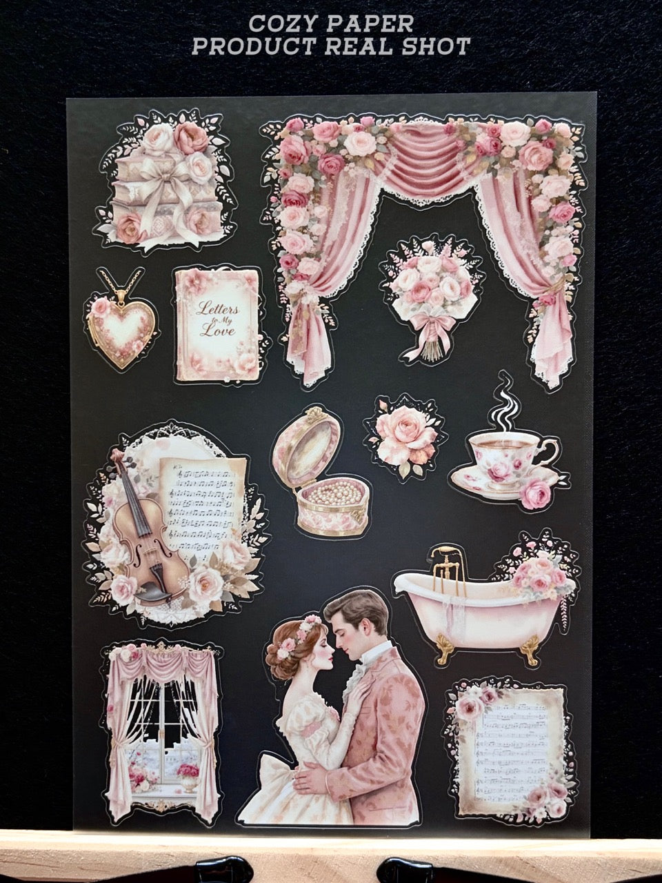 Vintage Rose Love Letters | 5.8" x 8.3" Aesthetic Matte PET Sticker Sheet for Journaling, Scrapbooking & ATC Cards