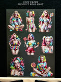 Candy Rainbow Dolls | 5.8" x 8.3" Aesthetic Matte PET Sticker Sheet for Journaling, Scrapbooking & ATC Cards