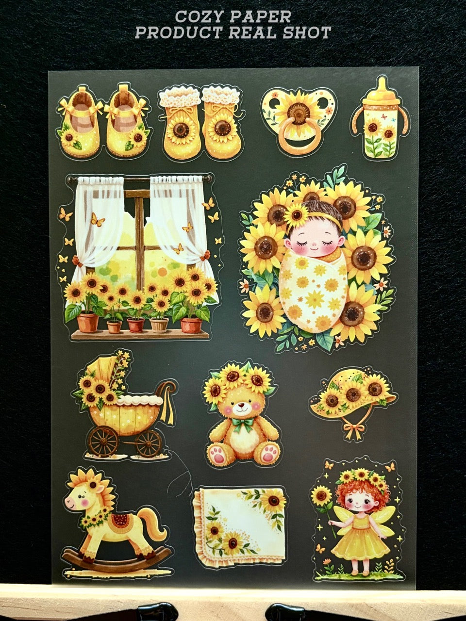Sunflower Baby Golden Days | 5.8" x 8.3" Aesthetic Matte PET Sticker Sheet for Journaling, Scrapbooking & ATC Cards