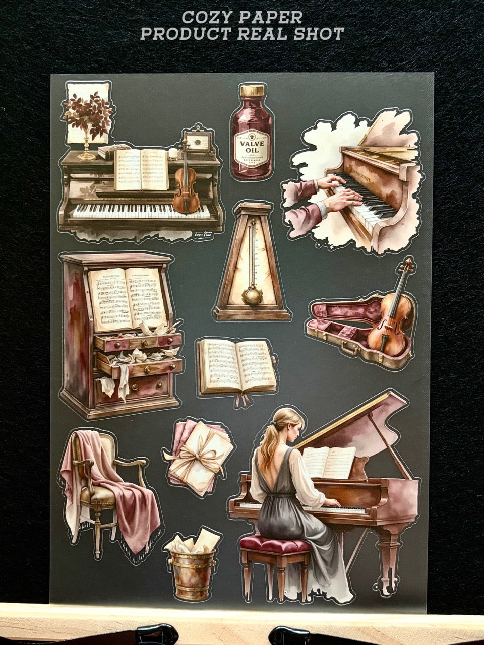 Antique Melody Music Study | 5.8" x 8.3" Aesthetic Matte PET Sticker Sheet for Journaling, Scrapbooking & ATC Cards