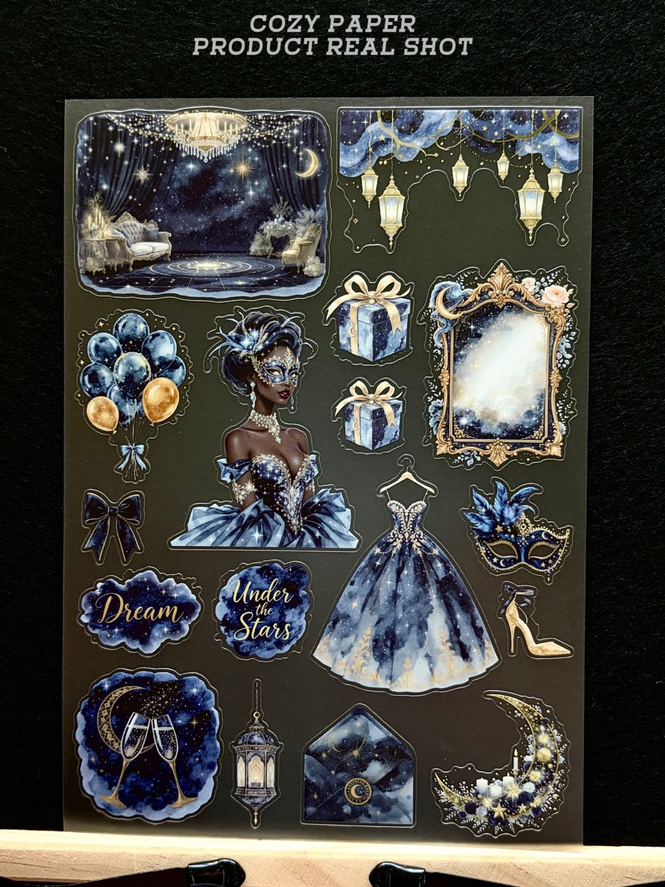 Midnight Star Masquerade | 5.8" x 8.3" Aesthetic Matte PET Sticker Sheet for Journaling, Scrapbooking & ATC Cards