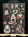 Pink Gothic Witch Reverie | 5.8" x 8.3" Aesthetic Matte PET Sticker Sheet for Journaling, Scrapbooking & ATC Cards