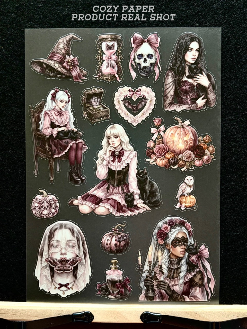 Pink Gothic Witch Reverie | 5.8" x 8.3" Aesthetic Matte PET Sticker Sheet for Journaling, Scrapbooking & ATC Cards