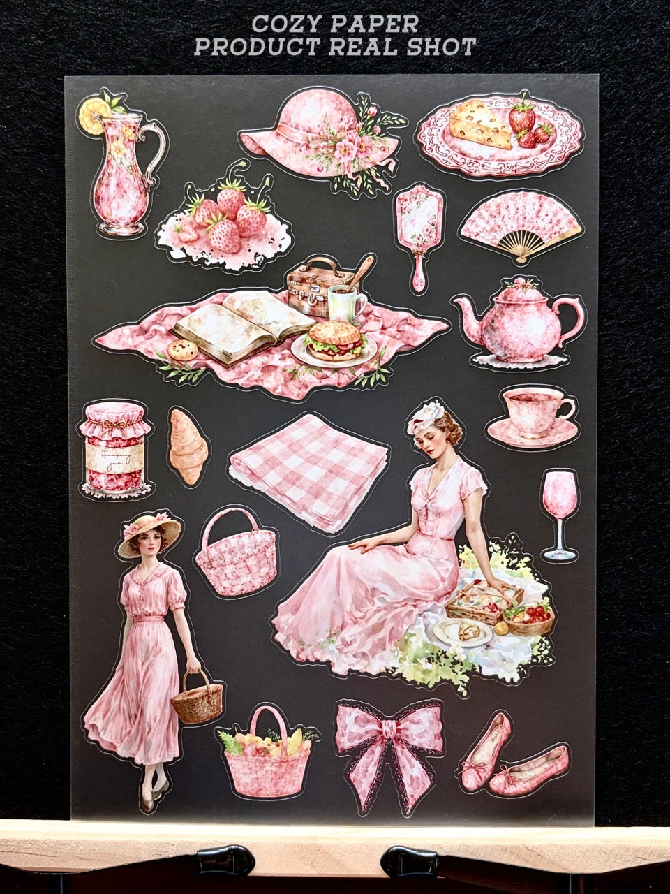 Pink Picnic Dreamscape | 5.8" x 8.3" Aesthetic Matte PET Sticker Sheet for Journaling, Scrapbooking & ATC Cards