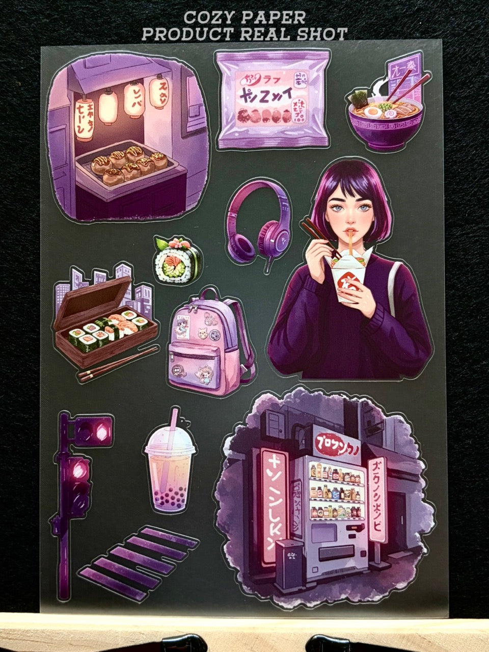 Tokyo Urban Late Night | 5.8" x 8.3" Aesthetic Matte PET Sticker Sheet for Journaling, Scrapbooking & ATC Cards